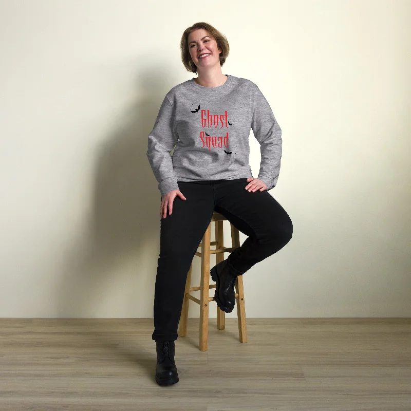 Ghost Squad Halloween Graphic Women Organic Sweatshirt Hoodie with Stripes Bold Sporty Ghost Squad Halloween Graphic Women Organic Sweatshirt Hoodie with Stripes Bold Sporty