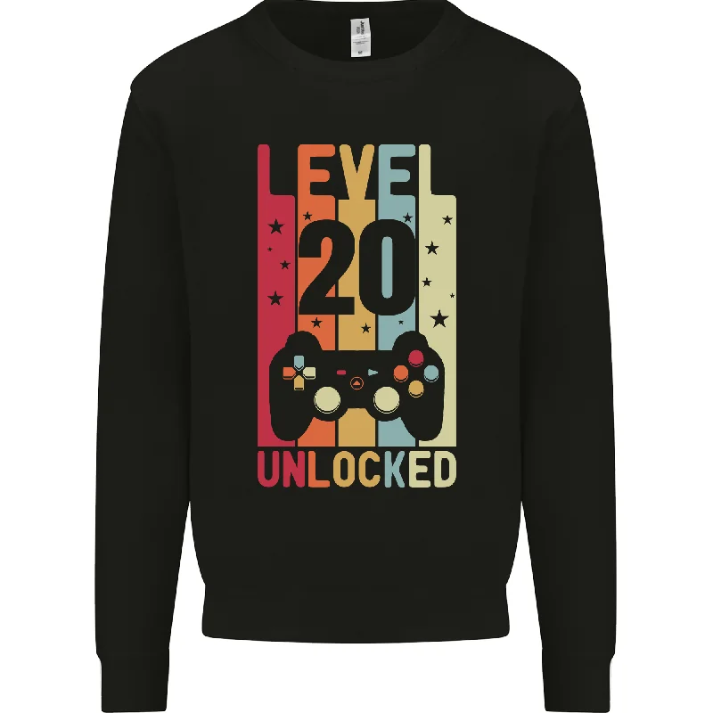 20th Birthday 20-Year-Old Level Up Gaming Men's Sweatshirt Jumper Hoodie with Monochrome Minimalist Simple 20th Birthday 20-Year-Old Level Up Gaming Men's Sweatshirt Jumper Hoodie with Monochrome Minimalist Simple