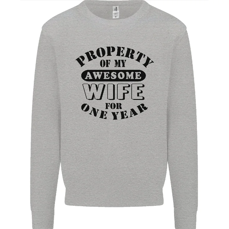 1st Wedding Anniversary 1 Year Funny Wife Mens Sweatshirt Jumper Hoodie with Sequins Glamorous Eye-catching 1st Wedding Anniversary 1 Year Funny Wife Mens Sweatshirt Jumper Hoodie with Sequins Glamorous Eye-catching