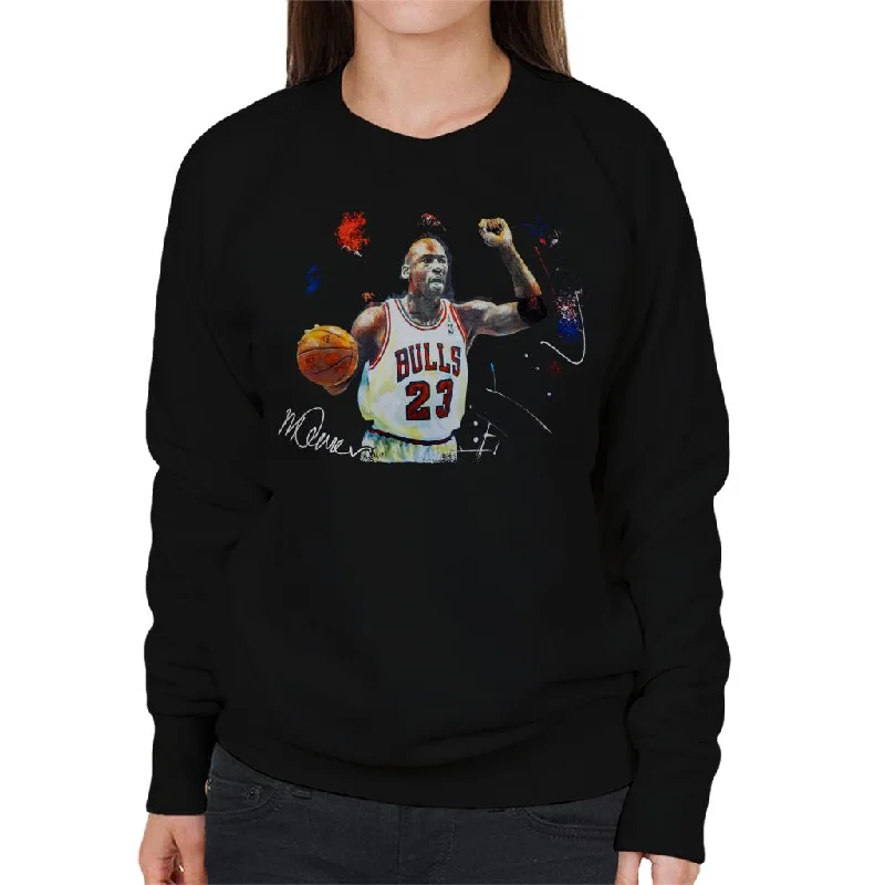 Sidney Maurer Original Portrait Of Michael Jordan Chicago Bulls Basketball Women's Sweatshirt Hoodie with Color Block Contrast Stylish Sidney Maurer Original Portrait Of Michael Jordan Chicago Bulls Basketball Women's Sweatshirt Hoodie with Color Block Contrast Stylish