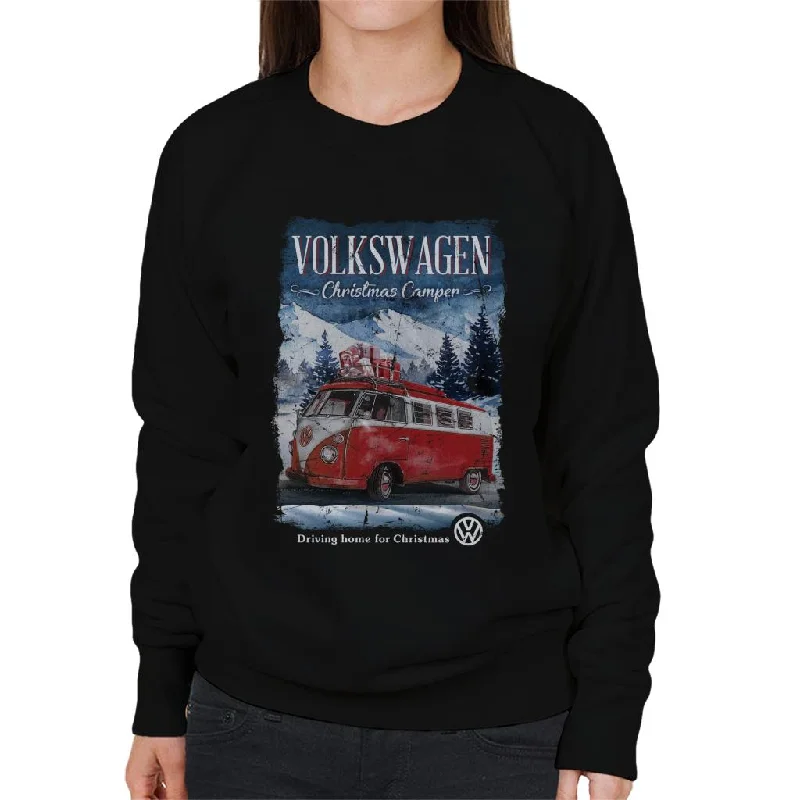 Volkswagen Christmas T1 Camper Driving Home Women's Sweatshirt Hoodie with Hidden Zipper Minimalist Clean Volkswagen Christmas T1 Camper Driving Home Women's Sweatshirt Hoodie with Hidden Zipper Minimalist Clean