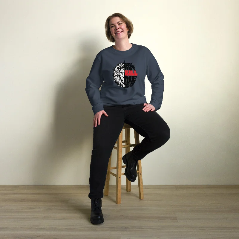 Lion Typography Graphic Women Organic Sweatshirt Hoodie with Hem Detail Decorative Unique Lion Typography Graphic Women Organic Sweatshirt Hoodie with Hem Detail Decorative Unique
