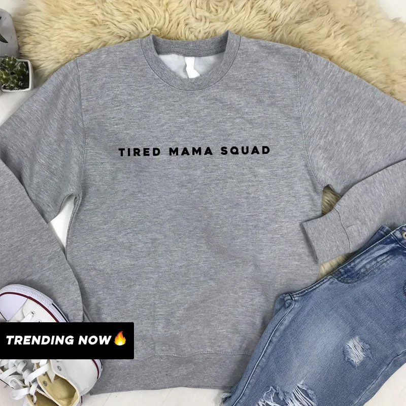 Tired Mama Squad Basic Sweatshirt (MRK X) Hoodie with Zipper Placket Modern Functional Tired Mama Squad Basic Sweatshirt (MRK X) Hoodie with Zipper Placket Modern Functional