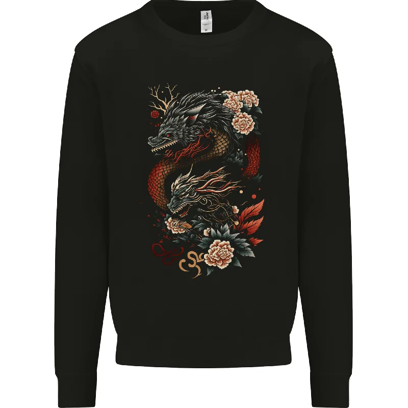 2 Chinese Dragons Fantasy Mens Sweatshirt Jumper Hoodie with Metallic Shiny Futuristic 2 Chinese Dragons Fantasy Mens Sweatshirt Jumper Hoodie with Metallic Shiny Futuristic
