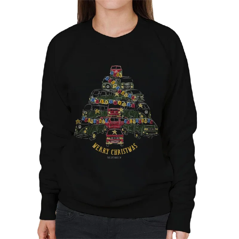 Volkswagen Christmas Tree Campers Women's Sweatshirt Hoodie with Tied Waist Feminine Flattering Volkswagen Christmas Tree Campers Women's Sweatshirt Hoodie with Tied Waist Feminine Flattering