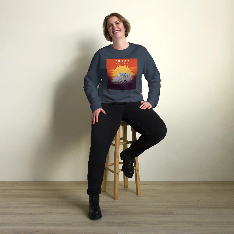 Enjoy the Ride Vintage Graphic Women Organic Sweatshirt Hoodie with Hem Patch Decorative Personalized Enjoy the Ride Vintage Graphic Women Organic Sweatshirt Hoodie with Hem Patch Decorative Personalized