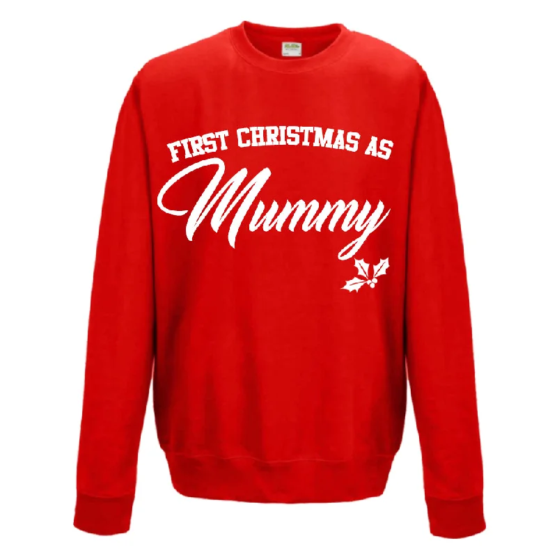 First Christmas As Mummy Classic Script Red Sweatshirt (MRK X) Hoodie Crop Top Short Trendy First Christmas As Mummy Classic Script Red Sweatshirt (MRK X) Hoodie Crop Top Short Trendy