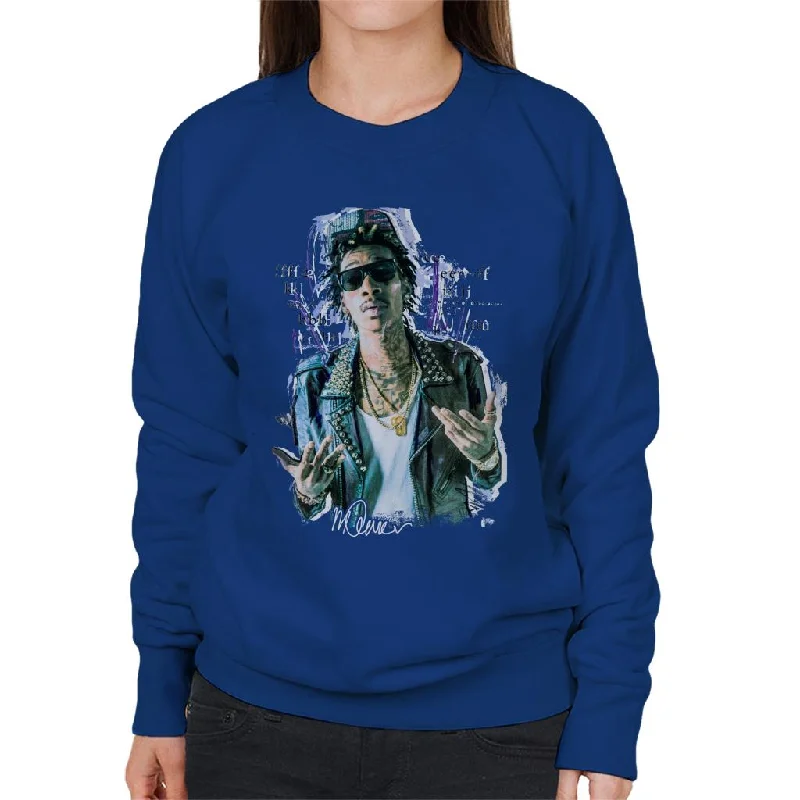 Sidney Maurer Original Portrait Of Rapper Wiz Khalifa Women's Sweatshirt Hoodie with Embroidery Detailed Premium Sidney Maurer Original Portrait Of Rapper Wiz Khalifa Women's Sweatshirt Hoodie with Embroidery Detailed Premium