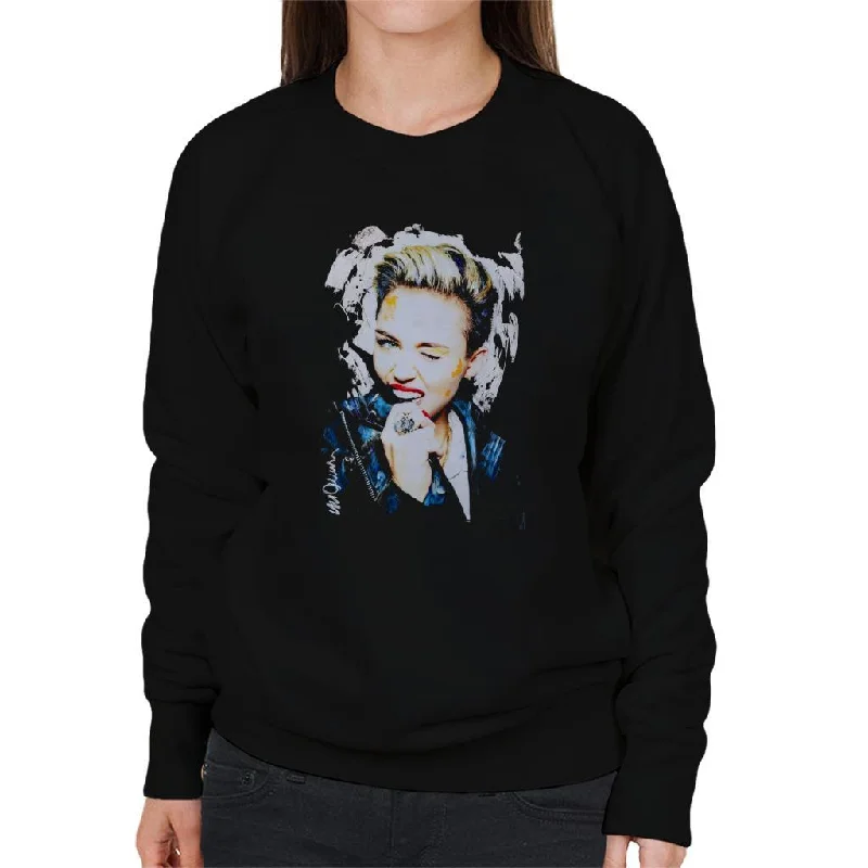 Sidney Maurer Original Portrait Of Miley Cyrus Biting Collar Women's Sweatshirt Hoodie with Stripes Bold Sporty Sidney Maurer Original Portrait Of Miley Cyrus Biting Collar Women's Sweatshirt Hoodie with Stripes Bold Sporty