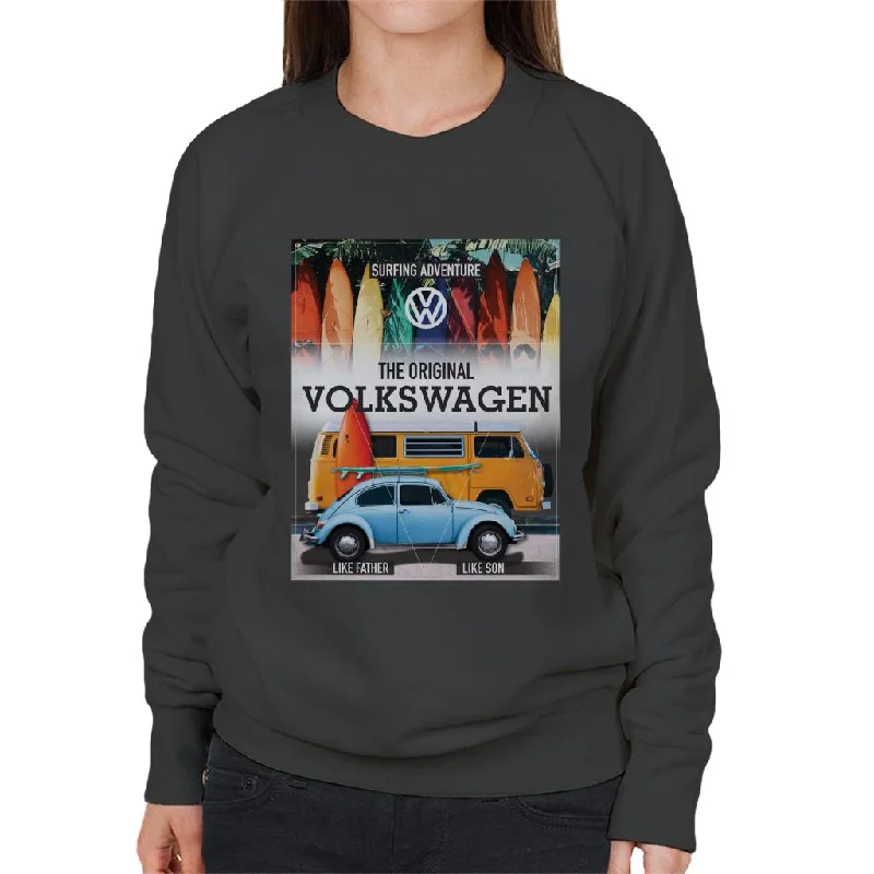 Volkswagen Beetle & Camper Surfing Adventure Women's Sweatshirt Hoodie with Hem Lace Feminine Delicate Volkswagen Beetle & Camper Surfing Adventure Women's Sweatshirt Hoodie with Hem Lace Feminine Delicate
