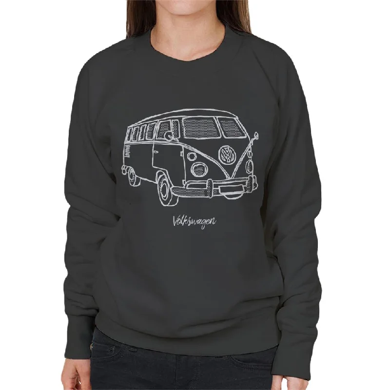 Volkswagen T1 Camper Dots Doodle Women's Sweatshirt Hoodie with Longline Fit Extended Stylish Volkswagen T1 Camper Dots Doodle Women's Sweatshirt Hoodie with Longline Fit Extended Stylish