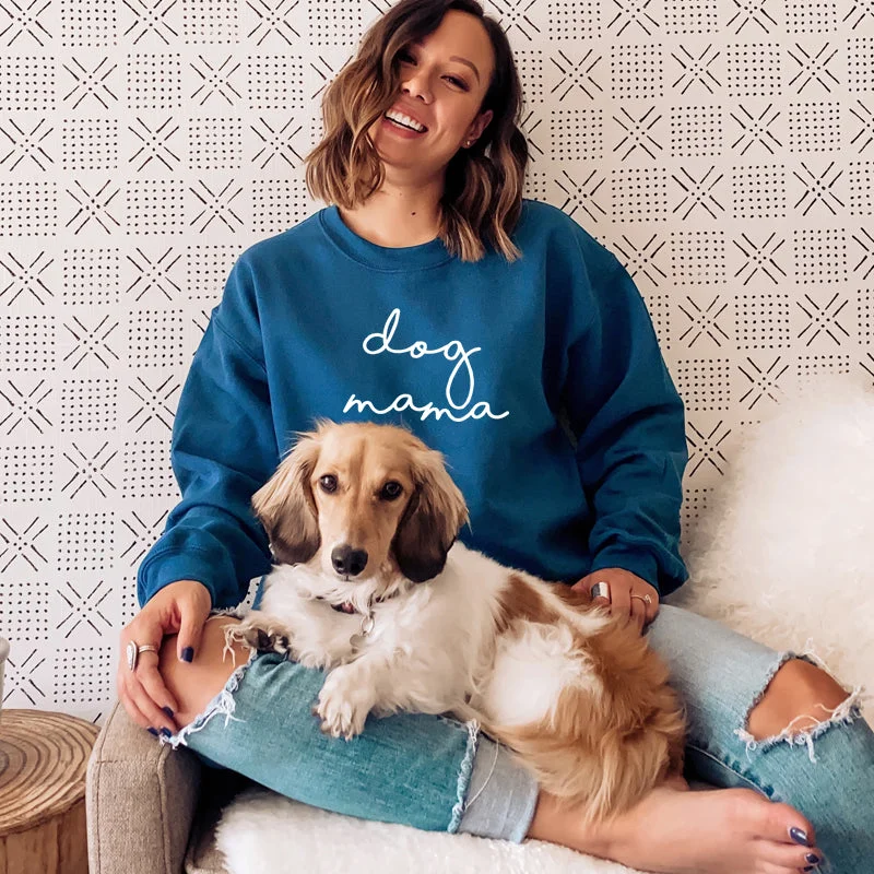 Dog Mama Retro Script Sweatshirt Hoodie with Zipper Placket Modern Functional