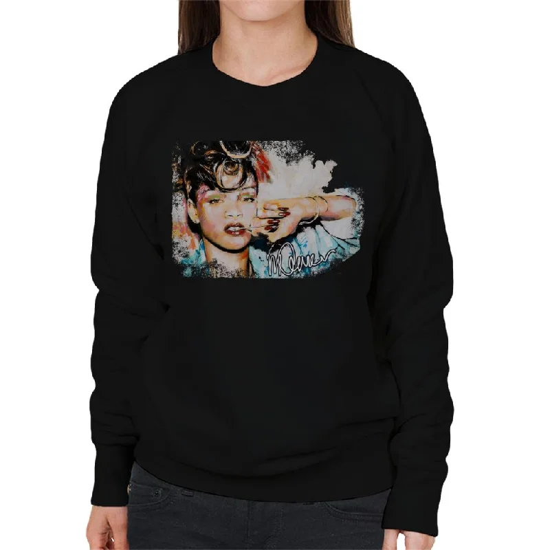 Sidney Maurer Original Portrait Of Rihanna Red Nails Women's Sweatshirt Hoodie with Slit Hem Functional Movement Sidney Maurer Original Portrait Of Rihanna Red Nails Women's Sweatshirt Hoodie with Slit Hem Functional Movement
