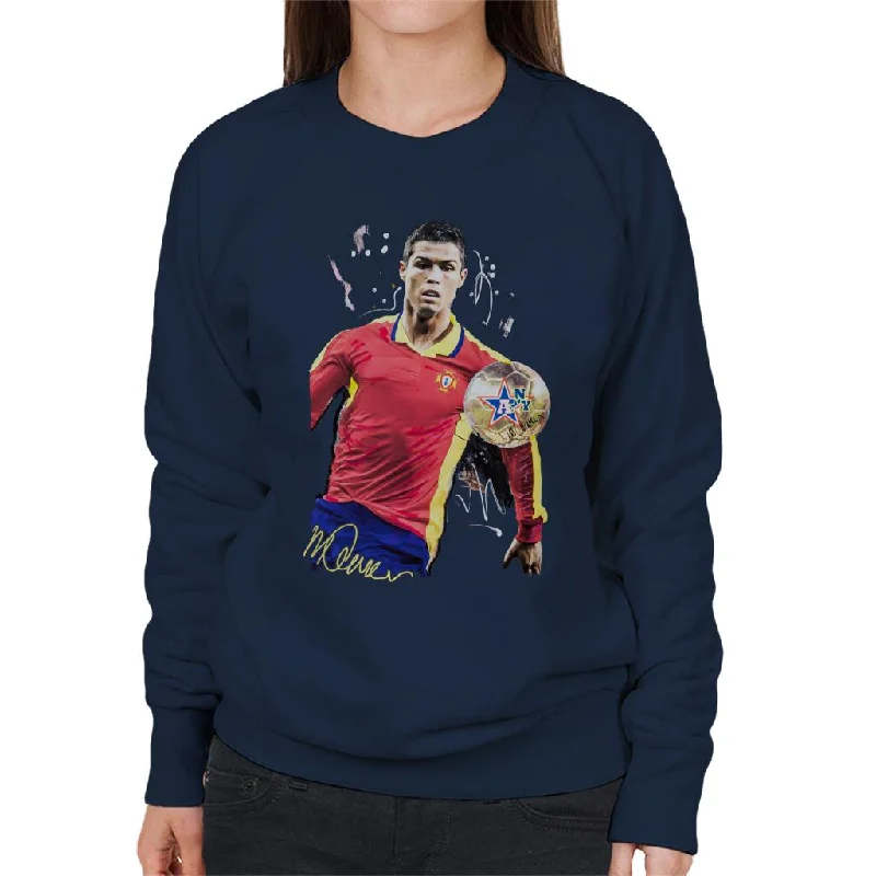 Sidney Maurer Original Portrait Of Portugal Striker Cristiano Ronaldo Women's Sweatshirt Hoodie with Crew Neck Simple Timeless Sidney Maurer Original Portrait Of Portugal Striker Cristiano Ronaldo Women's Sweatshirt Hoodie with Crew Neck Simple Timeless