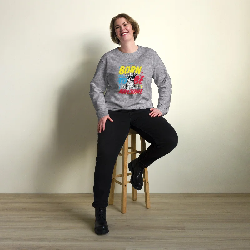 Born To Be Awesome Typography Graphic Women Organic Sweatshirt Hoodie with Rolled Sleeves Casual Relaxed Born To Be Awesome Typography Graphic Women Organic Sweatshirt Hoodie with Rolled Sleeves Casual Relaxed