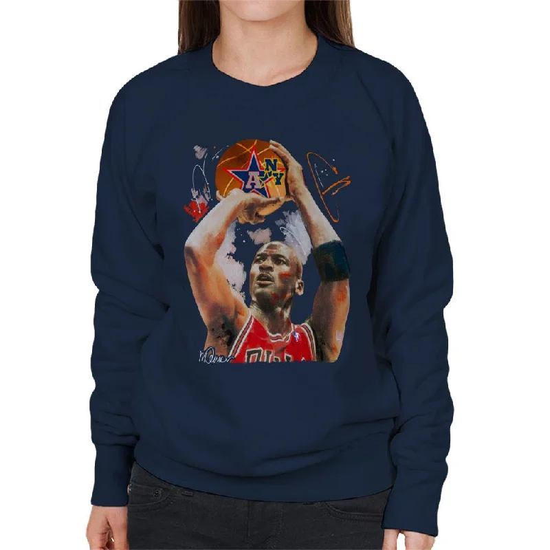 Sidney Maurer Original Portrait Of Michael Jordan Bulls Red Jersey Women's Sweatshirt Hoodie with Set-In Sleeves Structured Classic Sidney Maurer Original Portrait Of Michael Jordan Bulls Red Jersey Women's Sweatshirt Hoodie with Set-In Sleeves Structured Classic