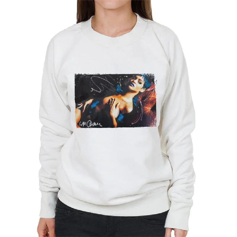 Sidney Maurer Original Portrait Of Rihanna White Women's Sweatshirt Hoodie with Patch Decorative Personalized Sidney Maurer Original Portrait Of Rihanna White Women's Sweatshirt Hoodie with Patch Decorative Personalized