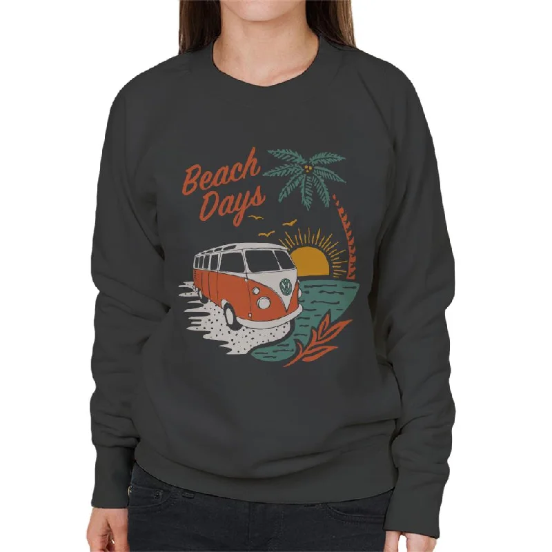 Volkswagen Beach Days T1 Camper Women's Sweatshirt Hoodie with Set-In Sleeves Structured Classic Volkswagen Beach Days T1 Camper Women's Sweatshirt Hoodie with Set-In Sleeves Structured Classic