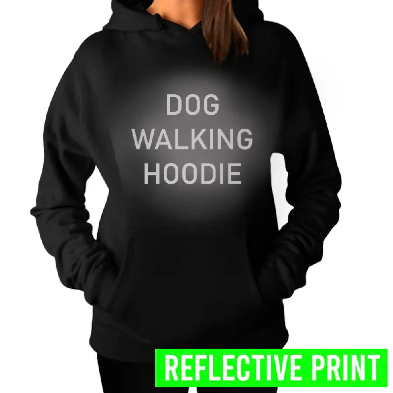 Reflective Print Dog Walking Hoodie - Black (MRK X) Hoodie with Typography Text Message Reflective Print Dog Walking Hoodie - Black (MRK X) Hoodie with Typography Text Message