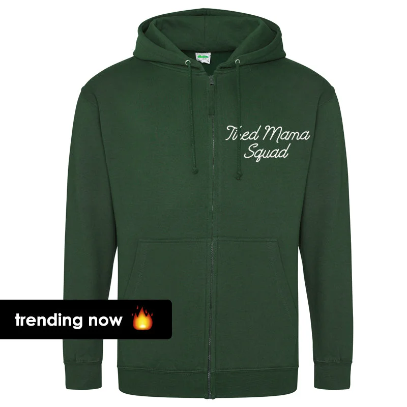 Tired Mama Squad Mini Logo Zipped Hoodie (MRK X) Hoodie with Hem Frayed Vintage Worn Tired Mama Squad Mini Logo Zipped Hoodie (MRK X) Hoodie with Hem Frayed Vintage Worn