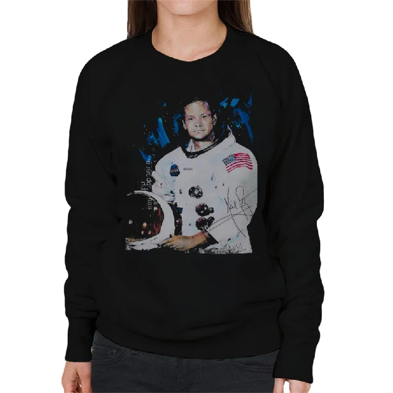 Sidney Maurer Original Portrait Of Neil Armstrong Space Suit Women's Sweatshirt Hoodie with V-Neck Classic Versatile Sidney Maurer Original Portrait Of Neil Armstrong Space Suit Women's Sweatshirt Hoodie with V-Neck Classic Versatile