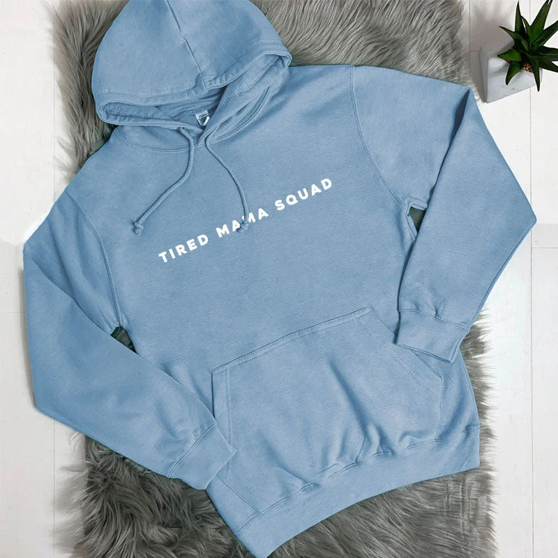 Tired Mama Squad Basic Hoodie (MRK X) Hoodie with Hem Elastic Stretchable Comfortable Tired Mama Squad Basic Hoodie (MRK X) Hoodie with Hem Elastic Stretchable Comfortable