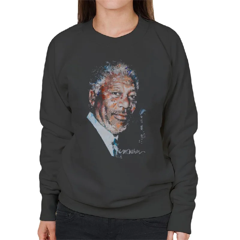 Sidney Maurer Original Portrait Of Morgan Freeman Women's Sweatshirt Hoodie with Relaxed Fit Easy Casual Sidney Maurer Original Portrait Of Morgan Freeman Women's Sweatshirt Hoodie with Relaxed Fit Easy Casual