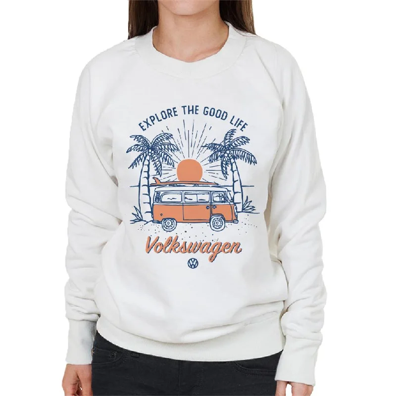 Volkswagen Explore The Good Life Camper Women's Sweatshirt Hoodie with Relaxed Fit Easy Casual Volkswagen Explore The Good Life Camper Women's Sweatshirt Hoodie with Relaxed Fit Easy Casual