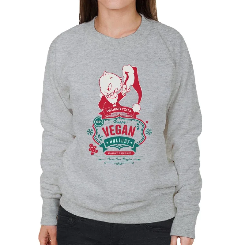 Looney Tunes Christmas Porky Pig Happy Vegan Holiday Women's Sweatshirt Hoodie with Reflective Safety Nightwear Looney Tunes Christmas Porky Pig Happy Vegan Holiday Women's Sweatshirt Hoodie with Reflective Safety Nightwear
