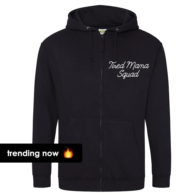 Tired Mama Squad Mini Logo Zipped Hoodie (MRK X) Hoodie with Zipper Versatile Modern Tired Mama Squad Mini Logo Zipped Hoodie (MRK X) Hoodie with Zipper Versatile Modern