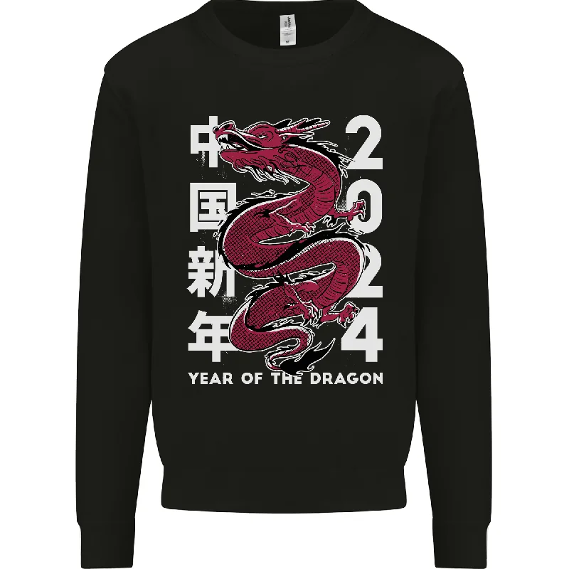 2024 Zodiac Chinese New Year of the Dragon Mens Sweatshirt Jumper Hoodie with High-Low Hem Asymmetrical Trendy 2024 Zodiac Chinese New Year of the Dragon Mens Sweatshirt Jumper Hoodie with High-Low Hem Asymmetrical Trendy