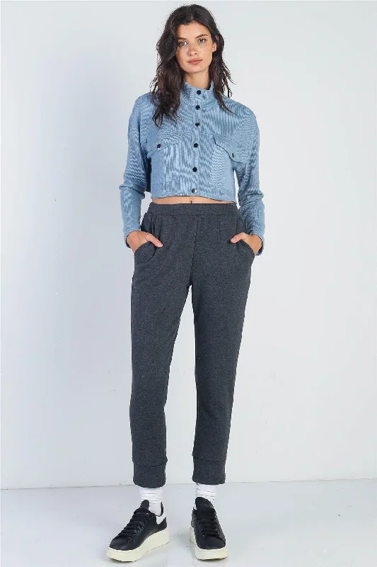 Charcoal High Waist Two Pocket Joggers Pants Casual Track Pants