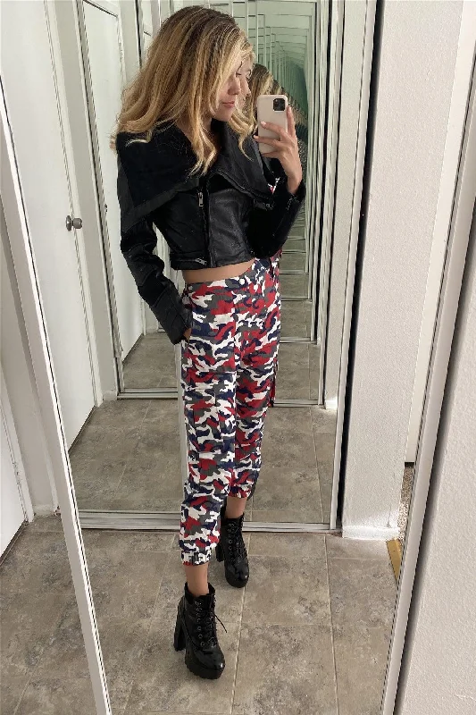 Red Camouflage High Waisted Cargo Pants Sleek Black Pants
