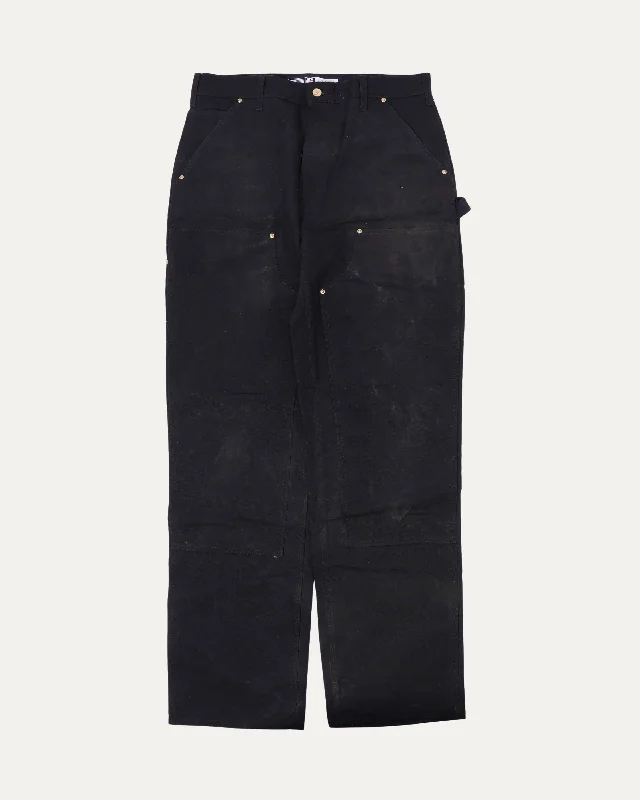 Double Knee Carpenter Pants Chic Faux Leather Pants