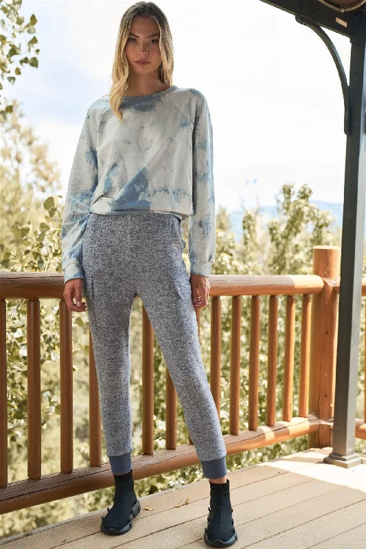 Navy High Waist Cargo Pocket Detail Fuzzy Jogger Sweat Pants Comfortable Pleated Pants