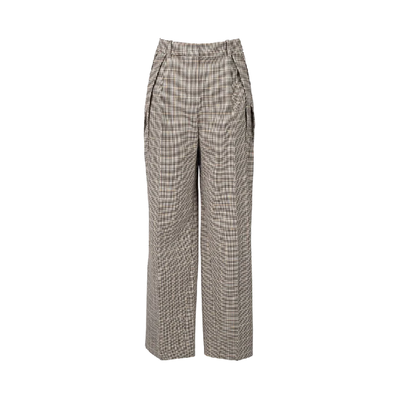 Double-Pleated Wool Pants Casual Plaid Pants