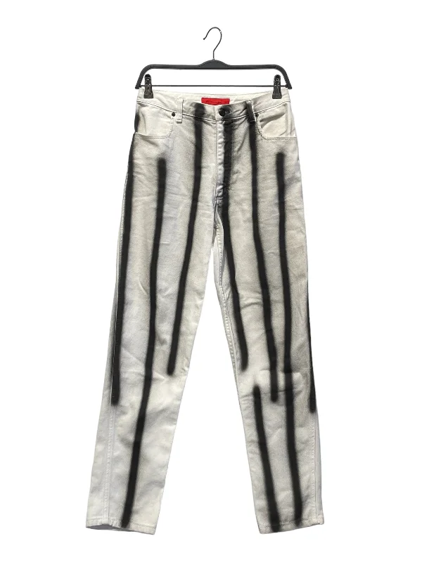 ECKHAUS LATTA/Straight Pants/28/Stripe/Denim/WHT/spray paint line Chic Black Leggings