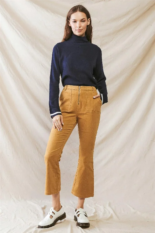 Mustard Denim Cotton Material Four Pocket High Waist Pants /1-2-2-1 Comfortable Cargo Pants
