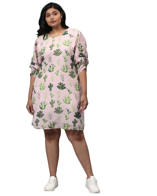 Pink Printed A-Line Dress | Pink