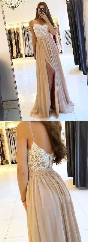 champagne prom dresses 2021 lace applique elegant prom gown  C327