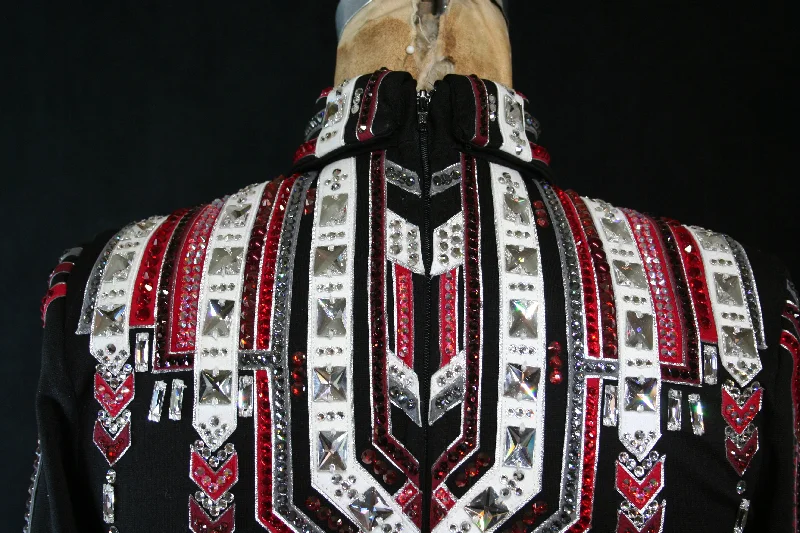 2004 Black, Red, White Show Blouse, Ladies XS,  BFC 8643-45 Vintage Lace Blouse