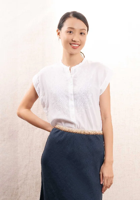 Blouse Teary Bbth501 01-White Elegant Semi-Sheer Blouse