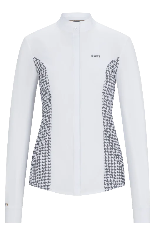 Boss Equestrian Emma Show Blouse Houndstooth Grey Classic White Blouse