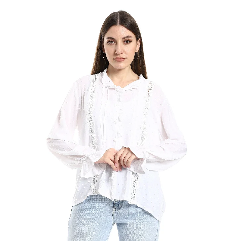 Classic Blouse With A Front Cut - Merch Bell Sleeve Blouse