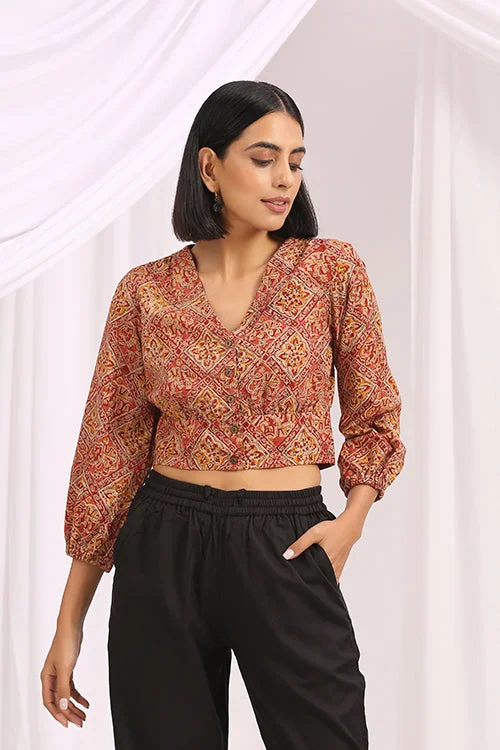 Okhai 'Rowshan' Hand Block Printed Kalamkari Blouse Office Formal Blouse
