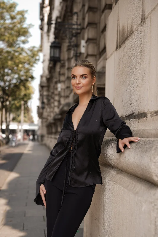 Dames blouse met strass zwart - Aimee Double Button Blouse