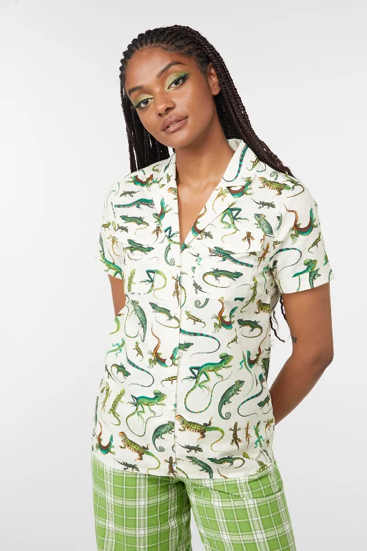Lizard Fam Cotton Blouse Chic Wrap Blouse