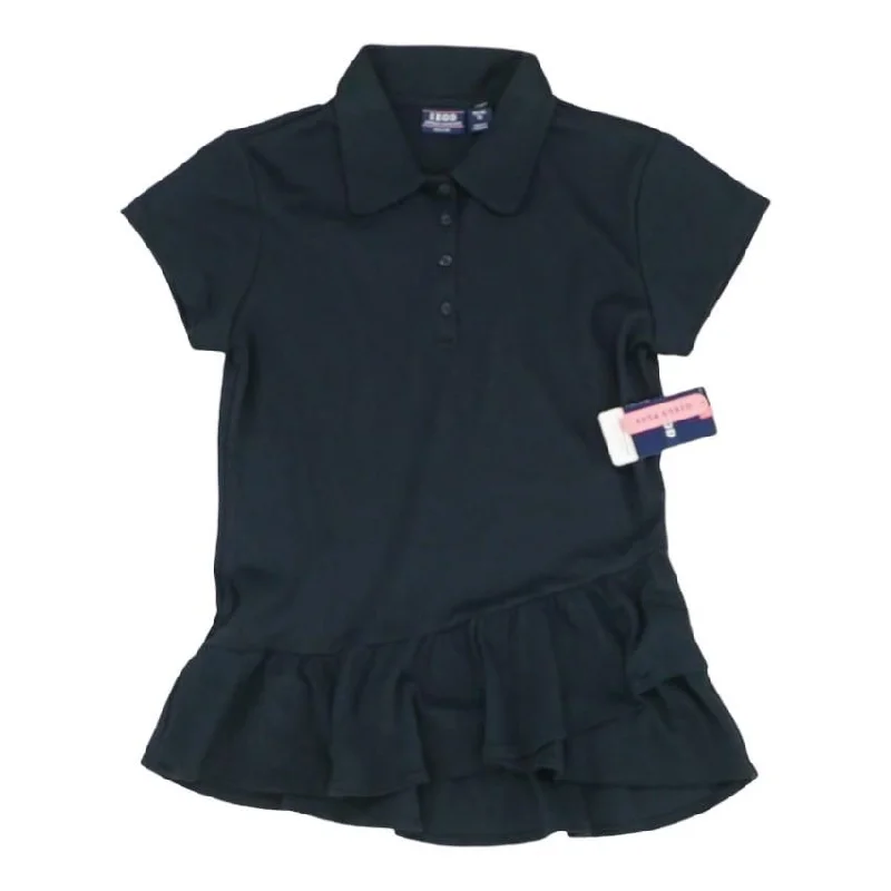Navy Solid Short Sleeve Blouse Satin Drape Blouse