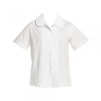 White <br>Pin Tuck Short Sleeved Blouse Casual Stripe Blouse