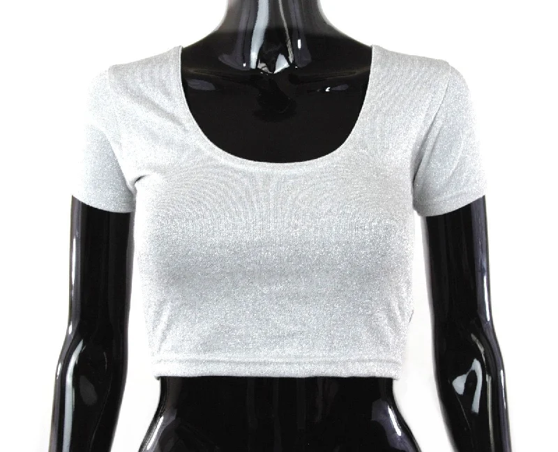 Silver Color Stretchable Blouse Feminine Pastel Blouse